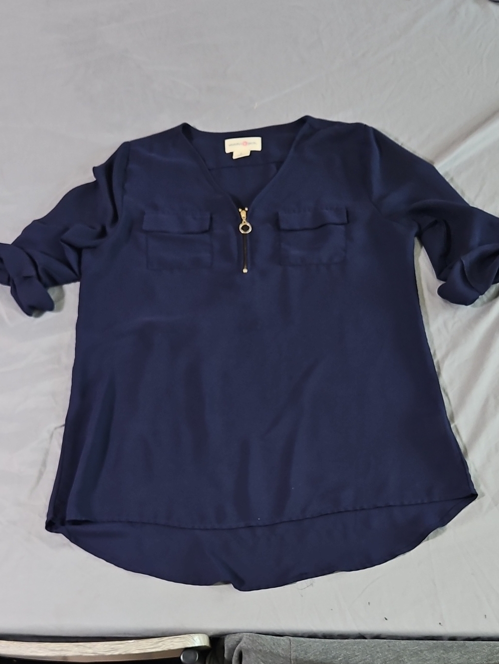 Wishful Park Navy V-Neck Zip Pocket Blouse